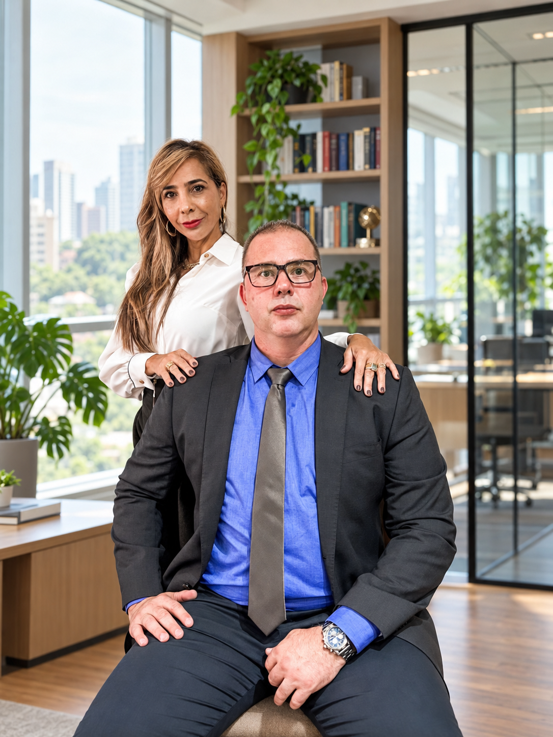 Dra. Élida Cruz e Dr. Júlio Ribeiro no escritório da Advocacia Cruz e Ribeiro